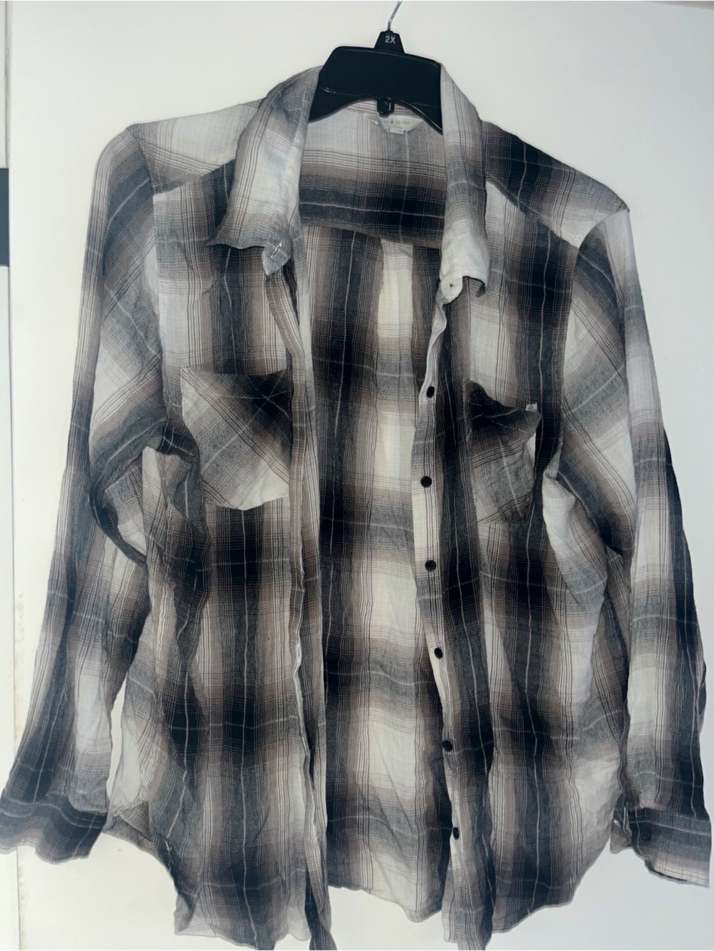 Lucky Brand Black, Gray & White Plaid Button-Up Shirt